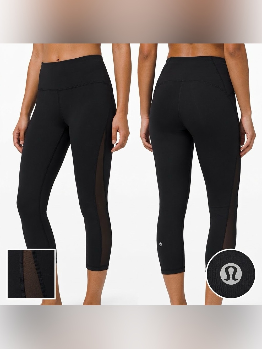 Lululemon Athletica Black Mesh Panel Cropped Leggings